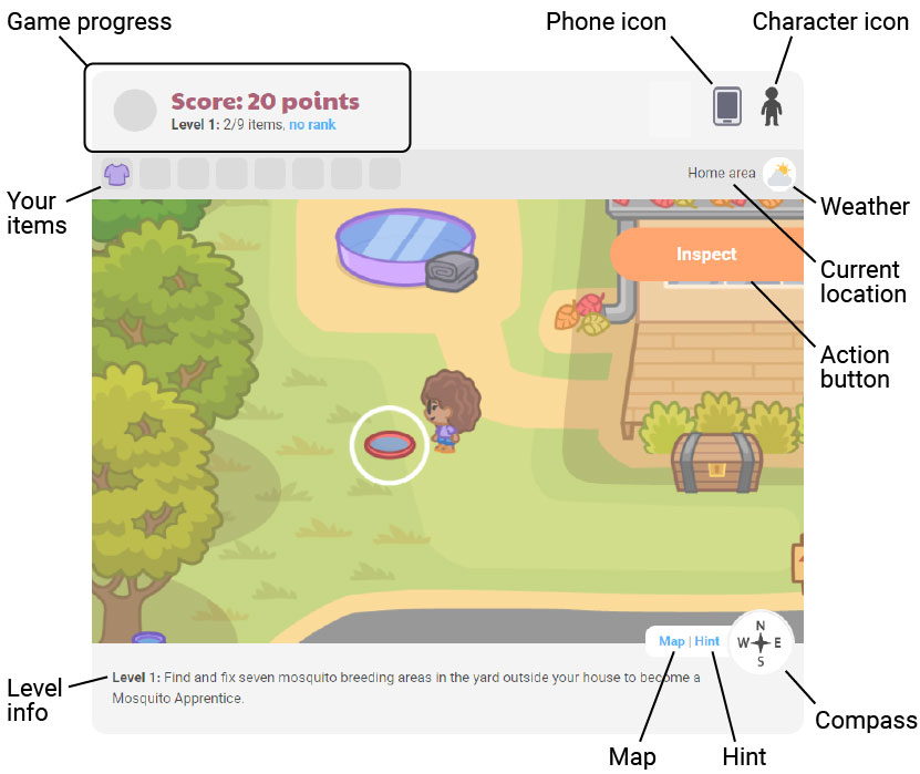Game interface with labels