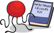 Ilustración de un virus leyendo un libro