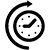 Clock graphic with an arrow pointing in a clockwise direction.