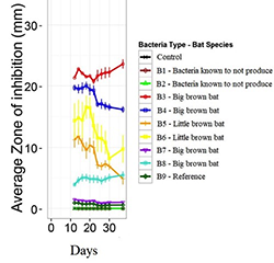 Graph of bacteria that inhibited white-nosed syndrome fungus in bats