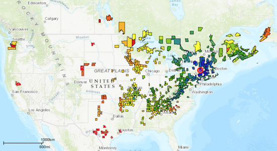 White nose syndrome map