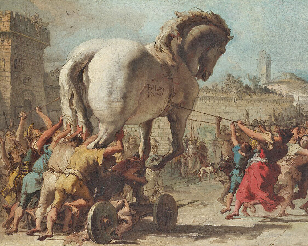 A painting of the procession of Troy