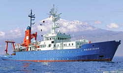 Research ship Poseidon used to place particle traps in the ocean. Research ship Poesidon
