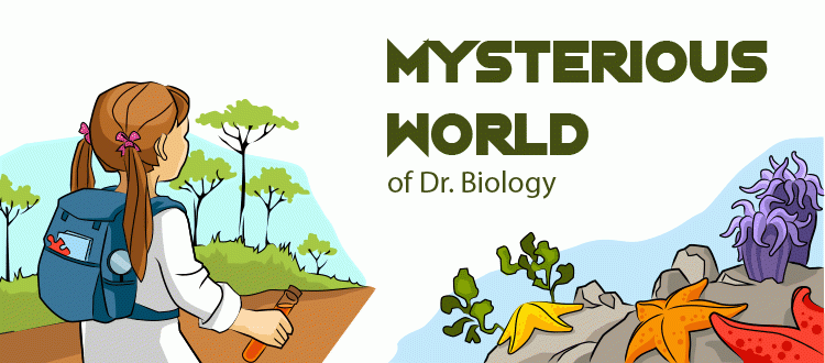 Illustration of girl with backpack in a lab coat hiking.